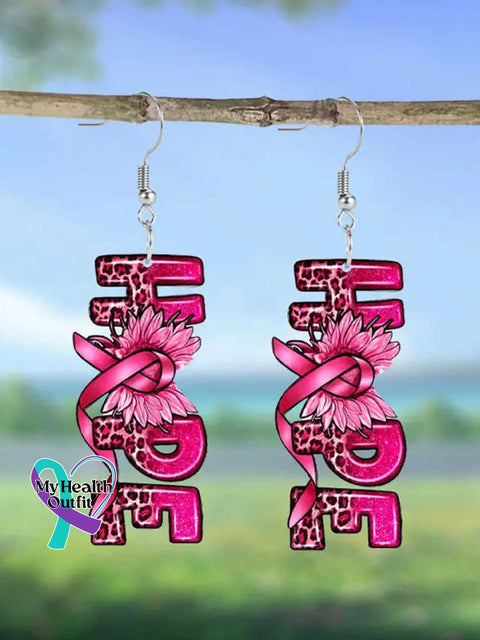 Women’s Hope Breast Cancer Awareness Pink Ribbon Cross Earrings Pink / Size