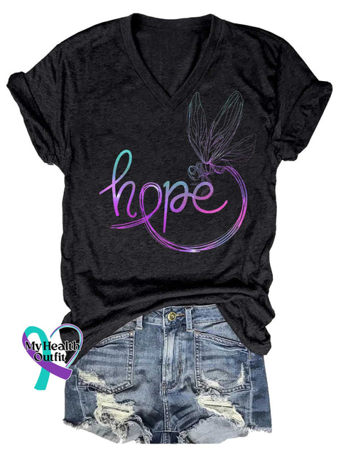 Women’s Hope Dragonfly V-neck Casual T-Shirt Black / S