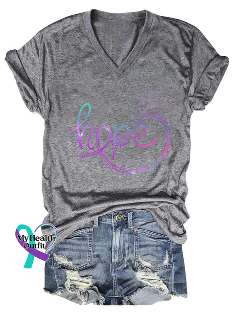 Women’s Hope Dragonfly V-neck Casual T-Shirt Grey / S