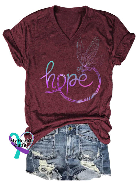 Women’s Hope Dragonfly V-neck Casual T-Shirt Red / S