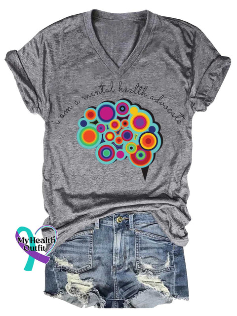 Women’s I Am A Mental Health Advocate V-neck Casual T-Shirt Grey / S