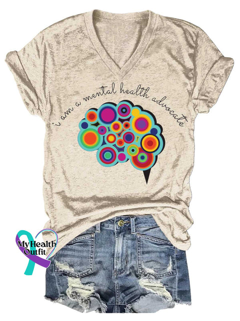 Women’s I Am A Mental Health Advocate V-neck Casual T-Shirt Sand / S