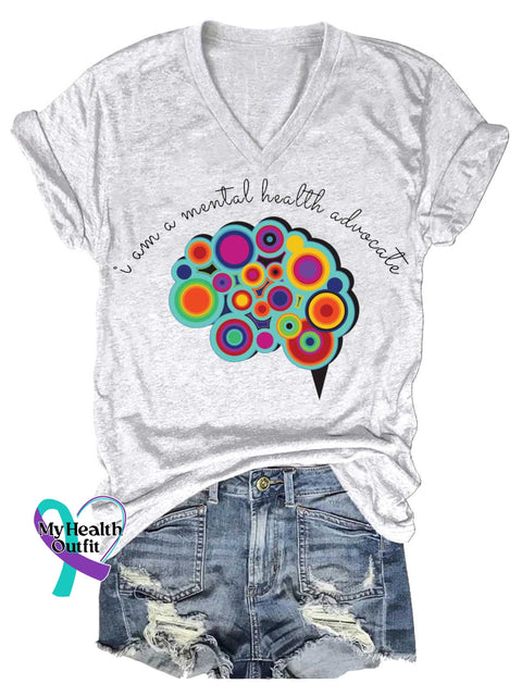 Women’s I Am A Mental Health Advocate V-neck Casual T-Shirt White / S
