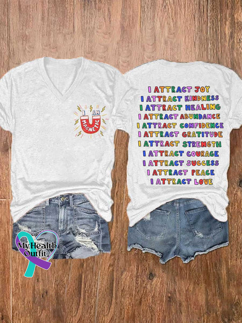 Women’s I AM MAGMETIC I ATTRACT KINDNESS Mental Health Awareness V-neck Casual T-Shirt White / S