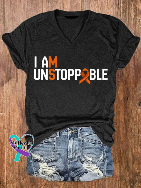 Women’s I Am Unstoppable Multiple Sclerosis Awareness Print V-Neck T-Shirt Black / S