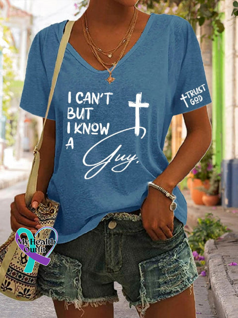 Women’s I Can’t But Know A Guy Print Casual T-Shirt Blue / S