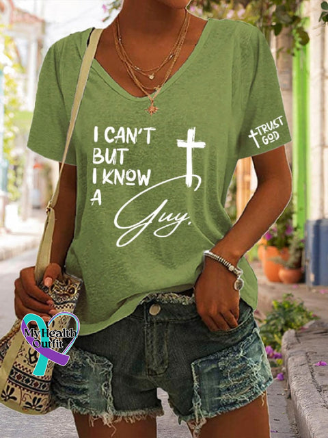 Women’s I Can’t But Know A Guy Print Casual T-Shirt Green / S