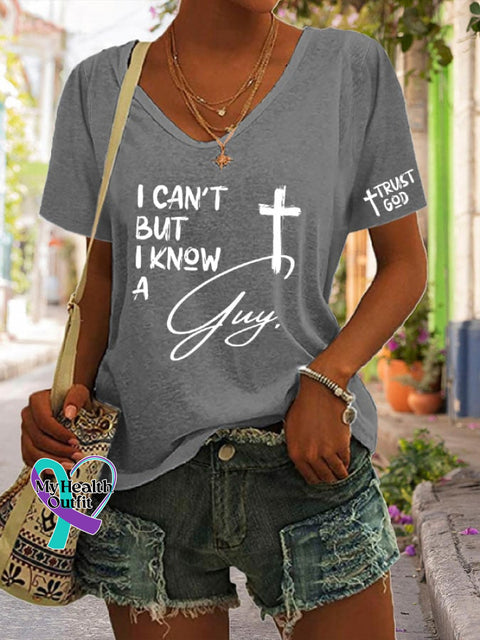 Women’s I Can’t But Know A Guy Print Casual T-Shirt Grey / S