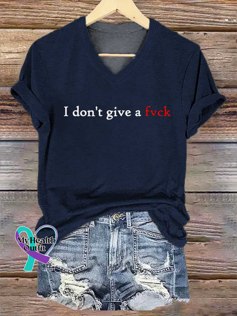Women’s I Don’t Give A Fvck V-neck Casual T-Shirt Blue / S