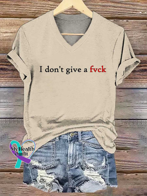 Women’s I Don’t Give A Fvck V-neck Casual T-Shirt Sand / S