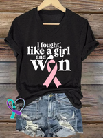 Women’s I Fought Like A Girl and Won Breast Cancer Awareness V-neck Casual T-Shirt Black / S