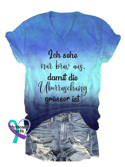 Women’s I Look Only So Brav Print V-Neck T-Shirt Blue / S