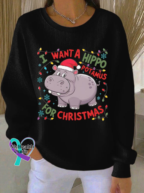 Women’s I Want A Hippopotamus For Christmas Print Casual Sweatshirt Black / S