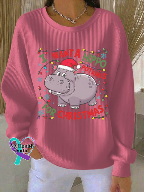 Women’s I Want A Hippopotamus For Christmas Print Casual Sweatshirt Dark Pink / S