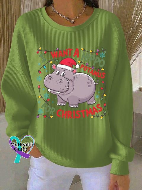 Women’s I Want A Hippopotamus For Christmas Print Casual Sweatshirt Green / S