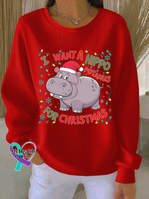 Women’s I Want A Hippopotamus For Christmas Print Casual Sweatshirt Red / S