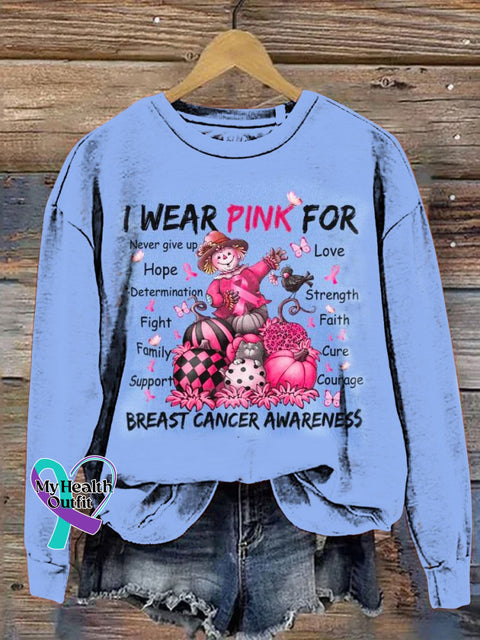 Women’s I Wear Pink For Breast Cancer Awareness Print Pattern Casual Sweatshirt Blue / S
