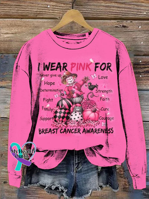Women’s I Wear Pink For Breast Cancer Awareness Print Pattern Casual Sweatshirt Dark / S