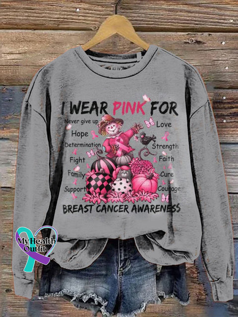 Women’s I Wear Pink For Breast Cancer Awareness Print Pattern Casual Sweatshirt Grey / S