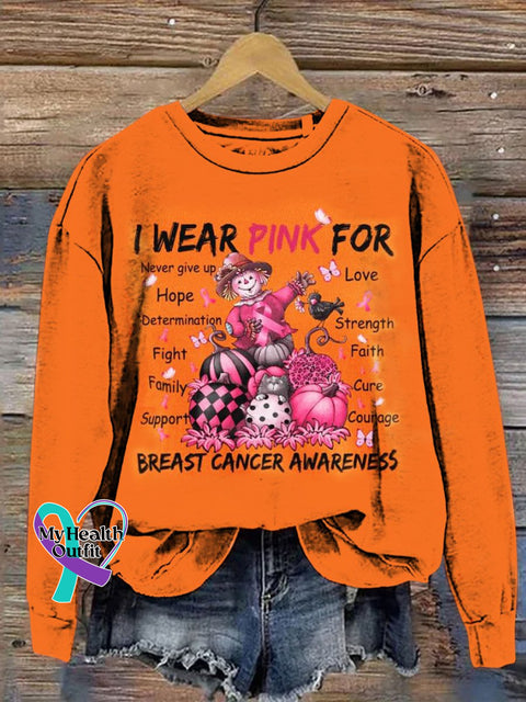 Women’s I Wear Pink For Breast Cancer Awareness Print Pattern Casual Sweatshirt Orange / S