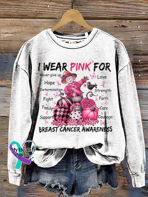 Women’s I Wear Pink For Breast Cancer Awareness Print Pattern Casual Sweatshirt White / S