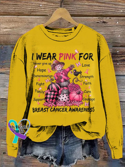 Women’s I Wear Pink For Breast Cancer Awareness Print Pattern Casual Sweatshirt Yellow / S