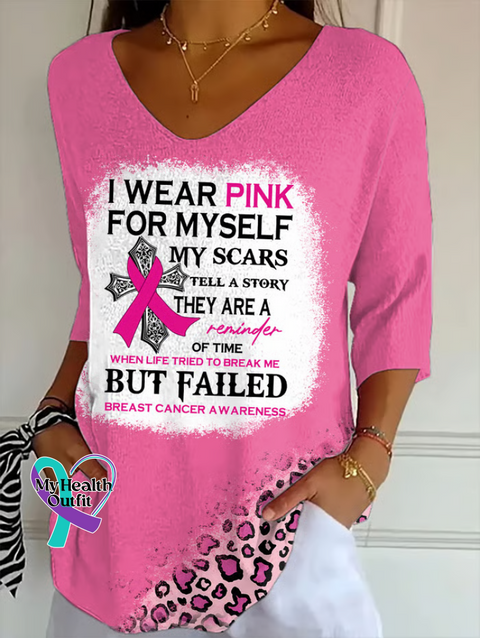 Women’s I WEAR PINK FOR I WEAR PINK FOR MYSELF MY SCARS TELL A STORY Breast Cancer Awareness Casual Pullover Knit