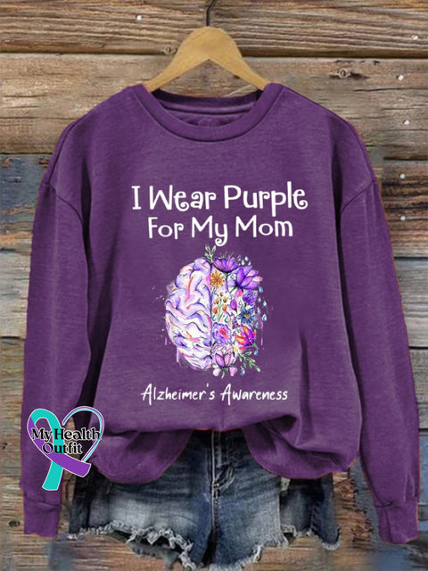 Women’s I Wear Purple For My Mom Alzheimer’s Awareness Sweatshirt / S