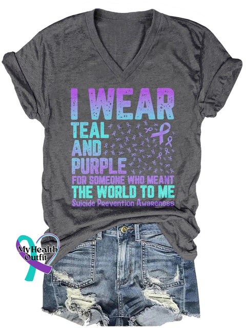 Women’s I Wear Teal And Purple For Someone Who Meant The World To Me T-Shirt Gray / S