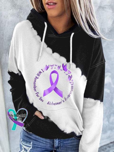 Women’s I Will Remember For You Alzheimers Awareness Tie Dye Print Hoodie Black / S