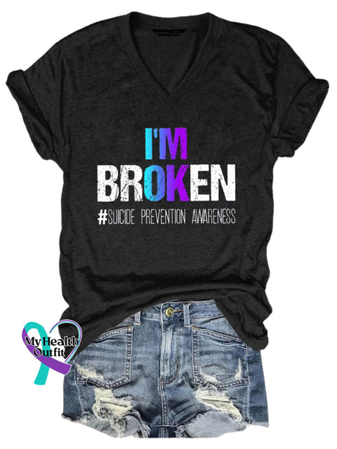 Women’s I’m Broken Teal And Purple Ribbon Suicide Prevention Awareness Shirt Black / S