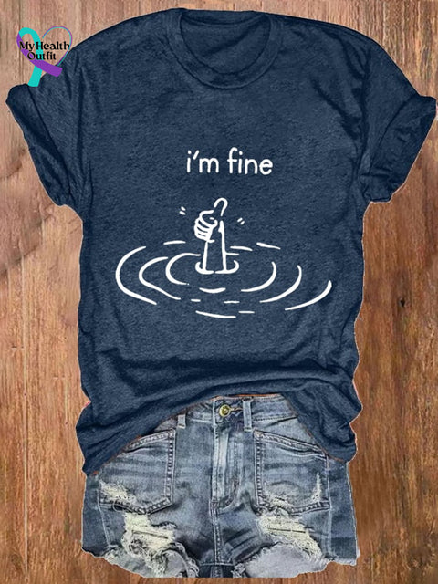 Women’s I’m Fine Print Casual Round Neck T-Shirt Navy / S