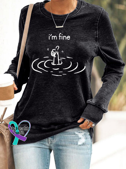 Women’s I’m Fine Print Casual Sweatshirt Black / S