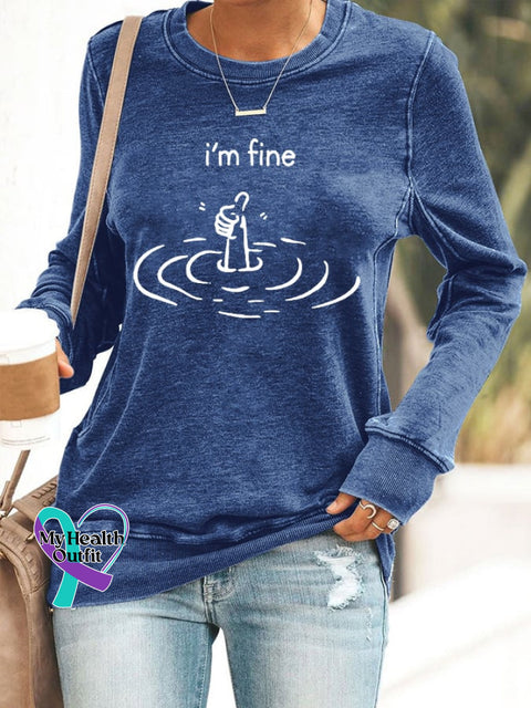 Women’s I’m Fine Print Casual Sweatshirt Blue / S