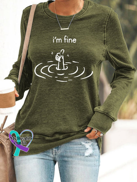 Women’s I’m Fine Print Casual Sweatshirt Green / S