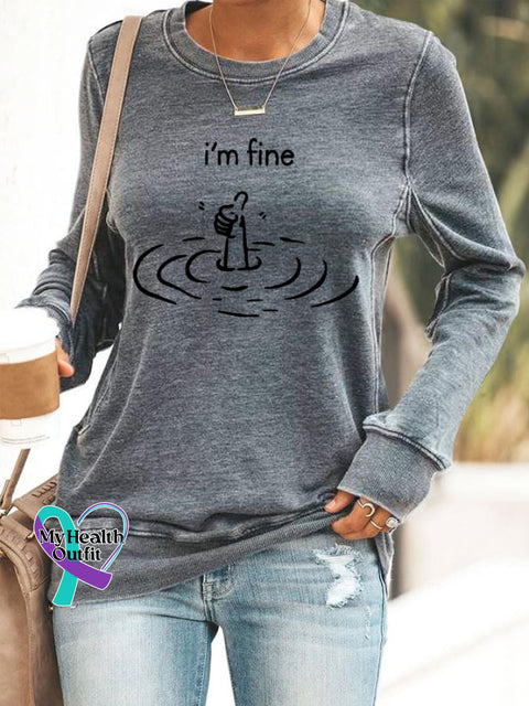 Women’s I’m Fine Print Casual Sweatshirt Grey / S