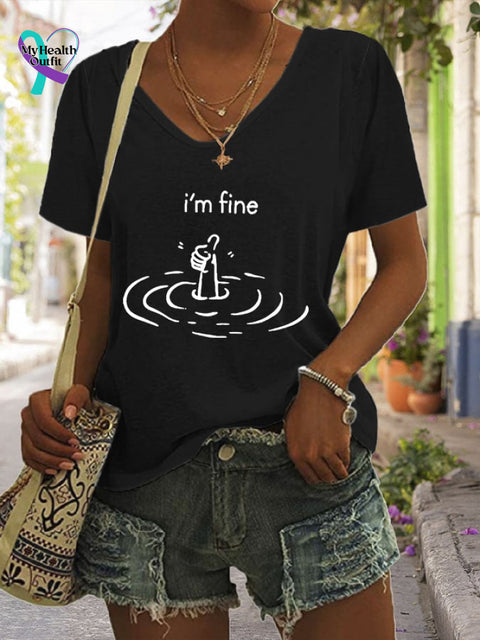 Women’s I’m Fine Print T-Shirt Black / S