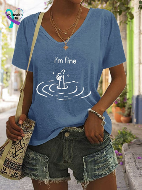 Women’s I’m Fine Print T-Shirt Blue / S