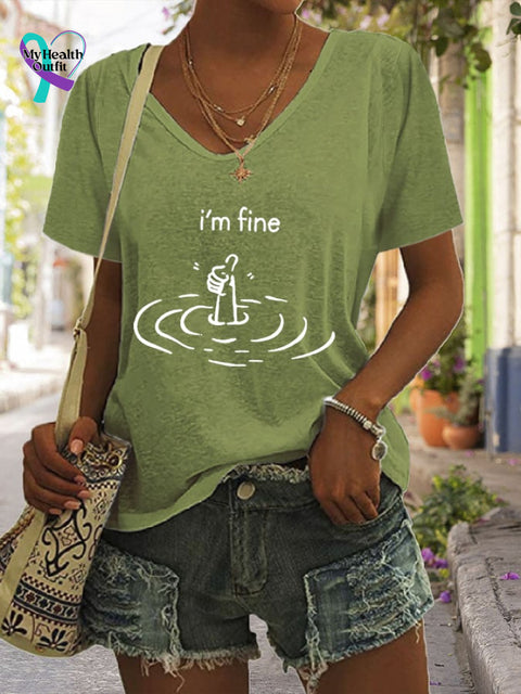 Women’s I’m Fine Print T-Shirt Green / S