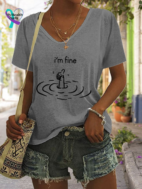 Women’s I’m Fine Print T-Shirt Grey / S