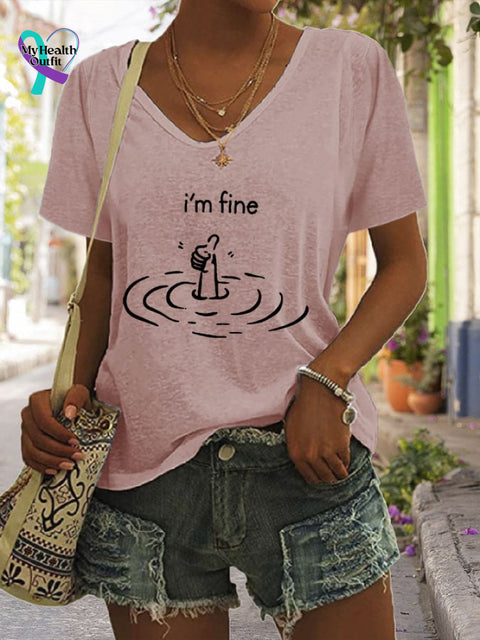 Women’s I’m Fine Print T-Shirt Pink / S