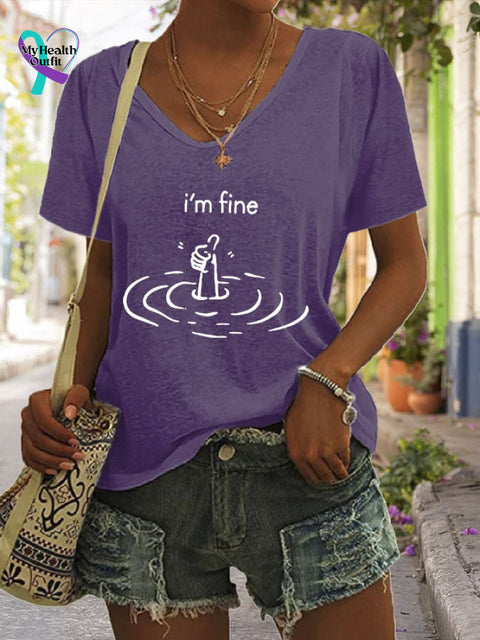 Women’s I’m Fine Print T-Shirt Purple / S