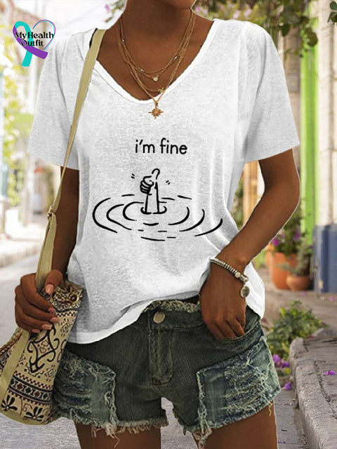 Women’s I’m Fine Print T-Shirt White / S