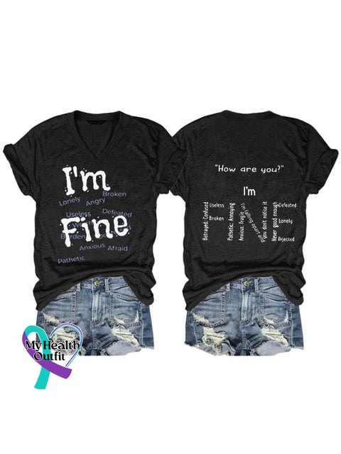 Women’s I’m Fine Suicide Prevention Awareness Shirt Black / S