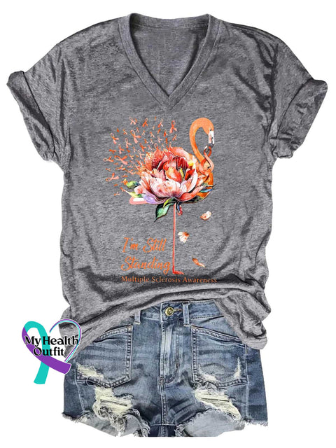 Women’s I’m Still Standing Ms Awareness Multiple Sclerosis Warrior Multiple Sclerosis Orange Ribbon V-neck Casual