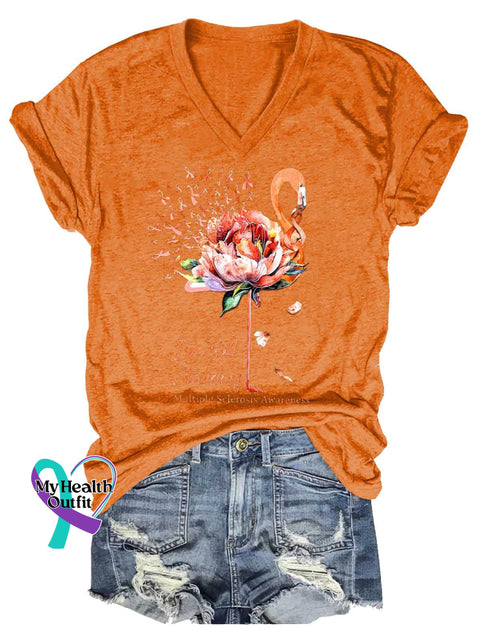 Women’s I’m Still Standing Ms Awareness Multiple Sclerosis Warrior Multiple Sclerosis Orange Ribbon V-neck Casual