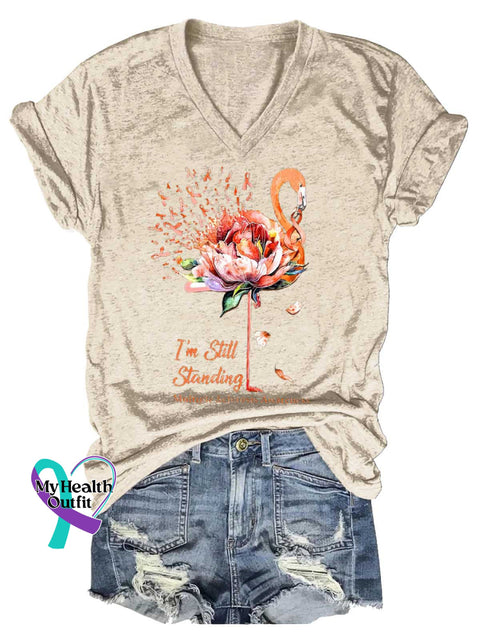 Women’s I’m Still Standing Ms Awareness Multiple Sclerosis Warrior Multiple Sclerosis Orange Ribbon V-neck Casual