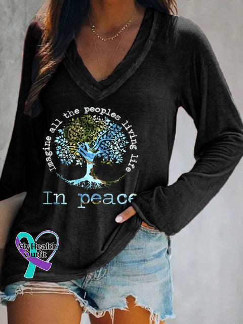 Women’s Imagine All People Living On The Tree Of Life Long Sleeve T-Shirt Black / S