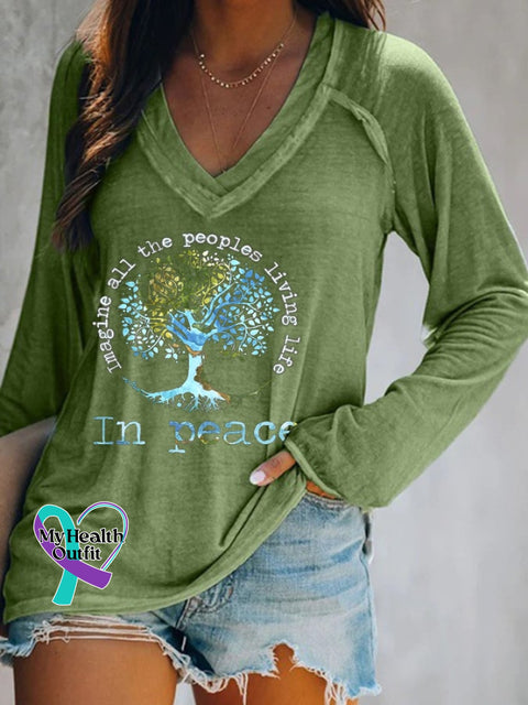 Women’s Imagine All People Living On The Tree Of Life Long Sleeve T-Shirt Green / S