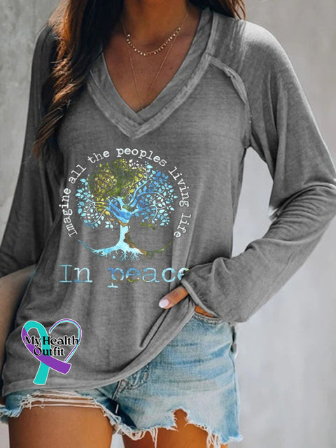 Women’s Imagine All People Living On The Tree Of Life Long Sleeve T-Shirt Grey / S
